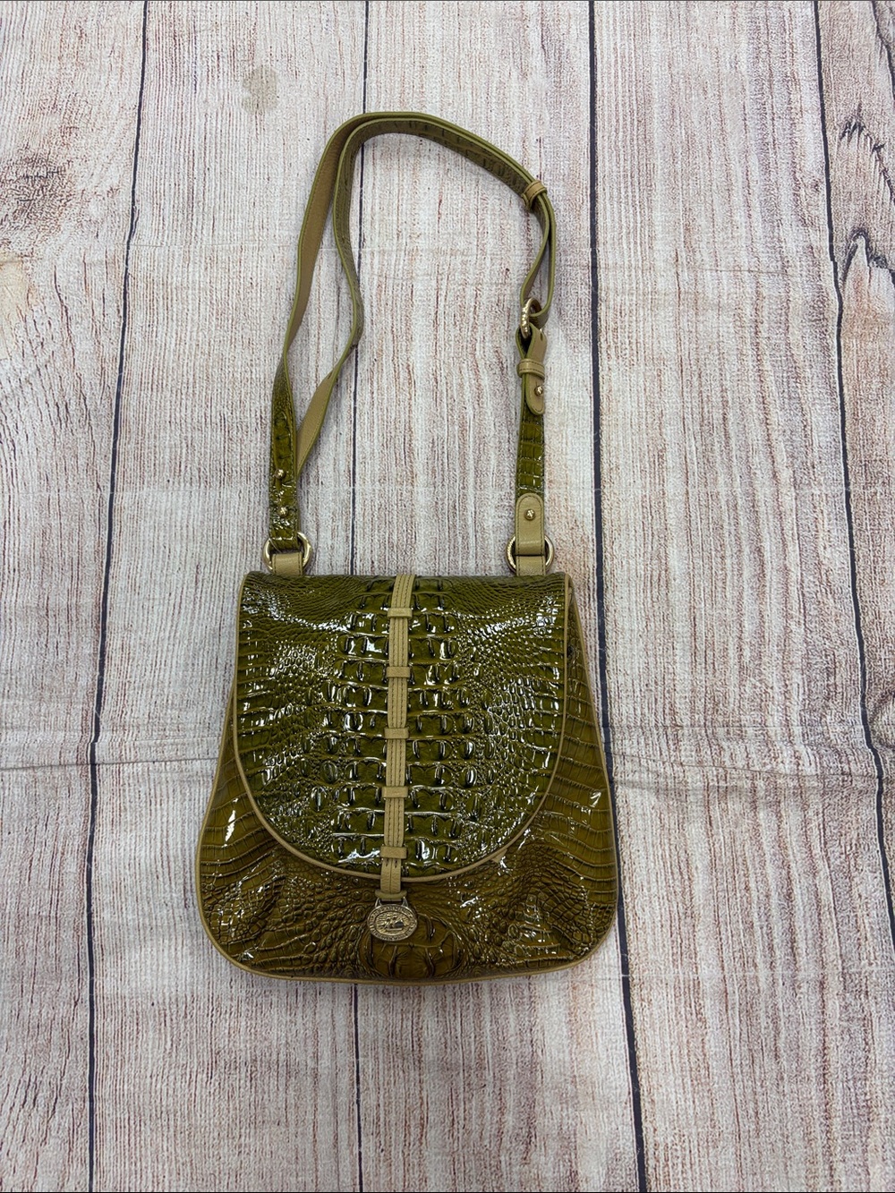 Olive Green Croc-Embossed Crossbody Bag